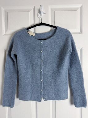 Sezane Dusty Blue Button-Front Wool Blend Cardigan